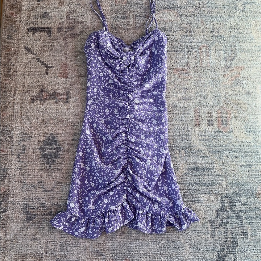Floral Purple Ruched Dress
